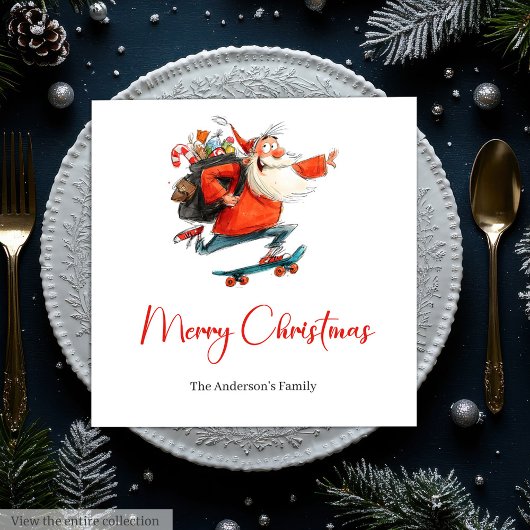 Whimsical Watercolor Santa Funny Christmas Napkins Servet