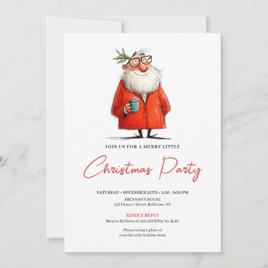 Whimsical Watercolor Santa Funny Holiday Invite Kaart (Voorkant)