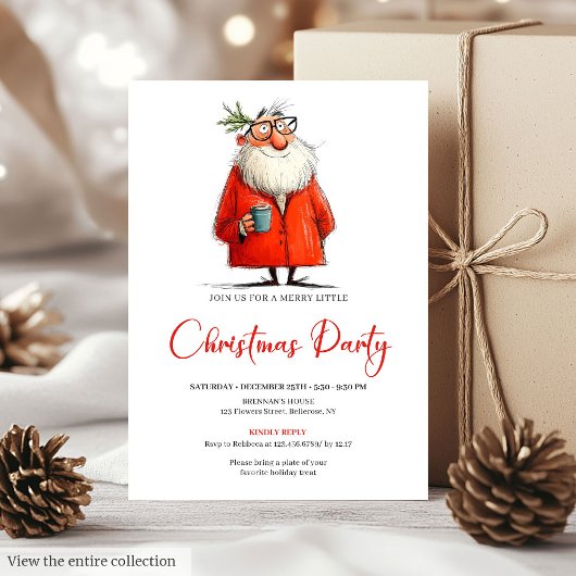 Whimsical Watercolor Santa Funny Holiday Invite Kaart