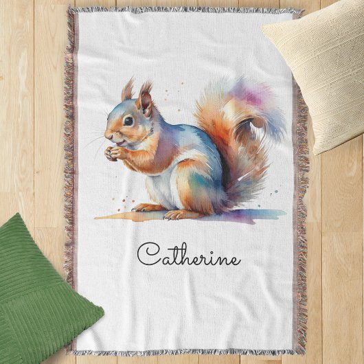 Whimsical Watercolor Squirrel Personalized Deken