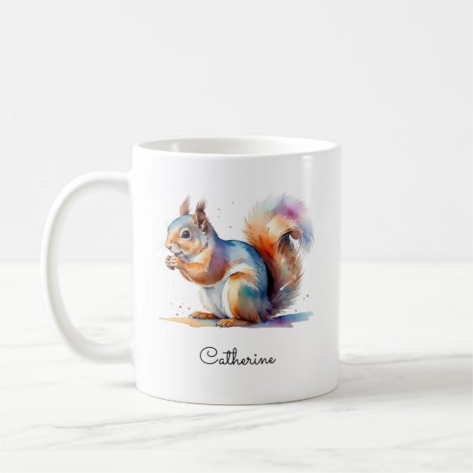 Whimsical Watercolor Squirrel Personalized Name Koffiemok (Links)