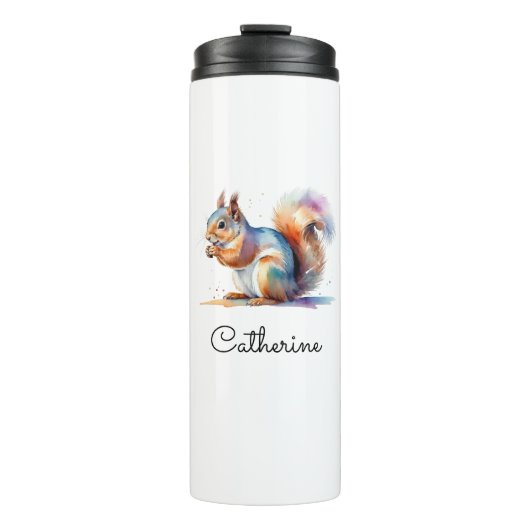 Whimsical Watercolor Squirrel Personalized Travel Thermosbeker (Voorkant)