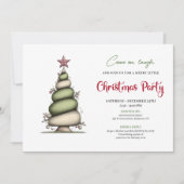 Whimsical watercolor tree Christmas party invite Kaart (Voorkant)