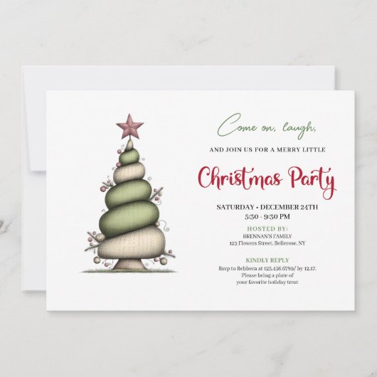 Whimsical watercolor tree Christmas party invite Kaart (Voorkant)