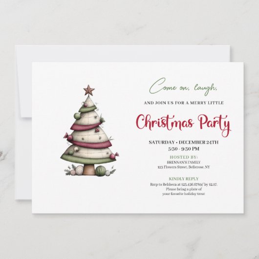 Whimsical watercolor tree funny Christmas invite Kaart (Voorkant)