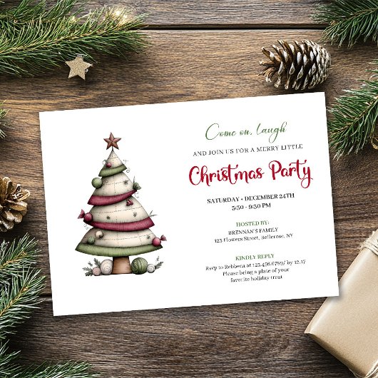 Whimsical watercolor tree funny Christmas invite Kaart