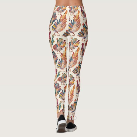 Whimsical Watercolor Turkey – Autumn Thanksgiving Leggings (Achterkant)