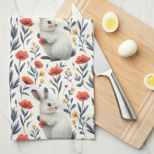 Whimsical Watercolor Weide Konijn Pasen Theedoek (Quarter Fold)