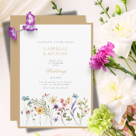 Whimsical Watercolor Wilde Bloemen Gouden Bruiloft Kaart