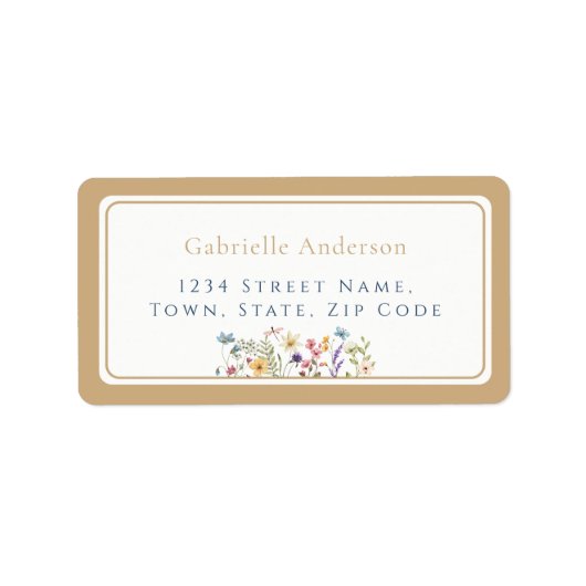 Whimsical Watercolor Wildflowers Gold Wedding Etiket (Voorkant)