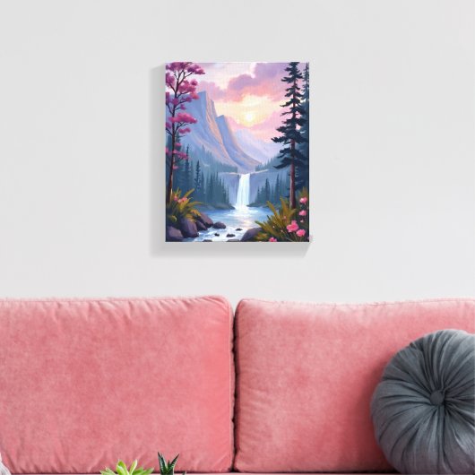 Whimsical Waterfall | Magical Floral Landscape Canvas Afdruk (Insitu (Woonkamer))
