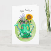 Whimsical Watering Can en Zonnebloem Verjaardag Ka Kaart (Voorkant)