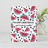 Whimsical Watermelon One in een Melon Birthday Kaart (Staand voorkant)