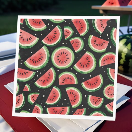Whimsical Watermelon Waterverf op Starry Black Servet