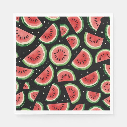 Whimsical Watermelon Waterverf op Starry Black Servet