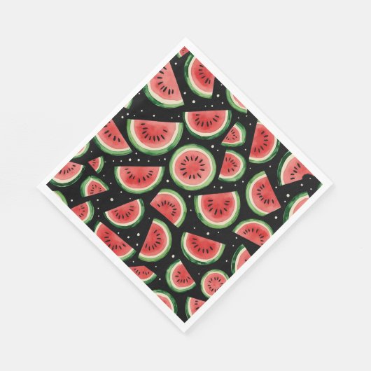 Whimsical Watermelon Waterverf op Starry Black Servet (Hoek)
