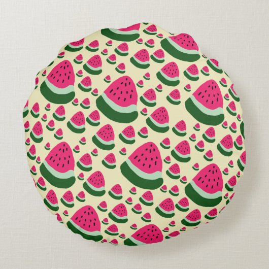 Whimsical Watermelons Cute Summer Fruit Pattern  Rond Kussen (Achterkant)