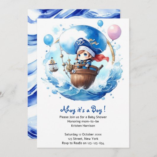Whimsical Waters: Waterverf Boy Baby shower Kaart (Voorkant / Achterkant)