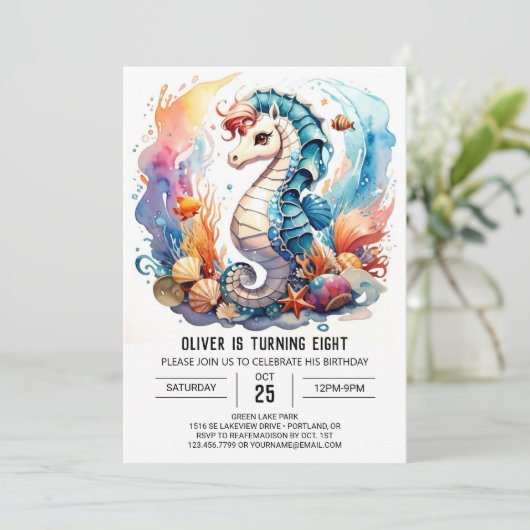 Whimsical Waters Zeepaardje Verjaardag Kaart (Staand voorkant)