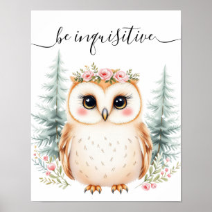 Whimsical Waterverf Affirmatie Baby Uil Kwekerij Poster