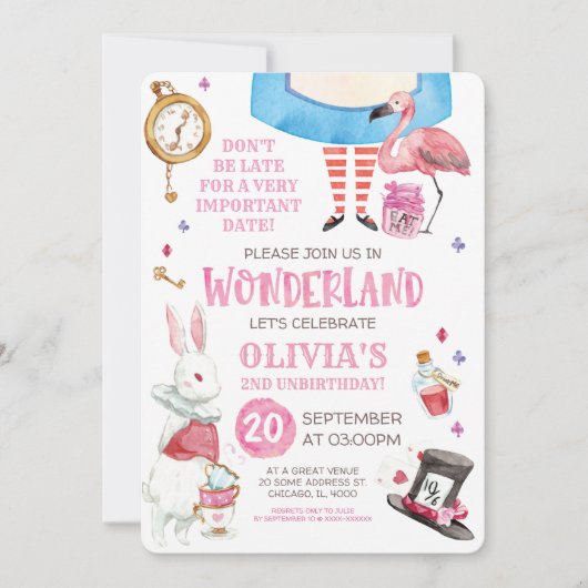 Whimsical Waterverf Alice in Wonderland Birthday Kaart (Voorkant)