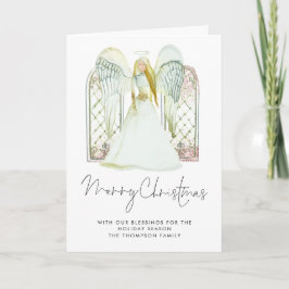 Whimsical Waterverf Angel Merry-kerstscript Feestdagen Kaart