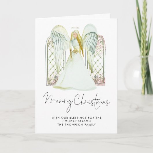 Whimsical Waterverf Angel Merry-kerstscript Feestdagen Kaart (Voorkant)