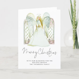 Whimsical Waterverf Angel Merry-kerstscript Feestdagen Kaart