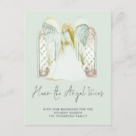Whimsical Waterverf Angel Voices Script Nativiteit Briefkaart