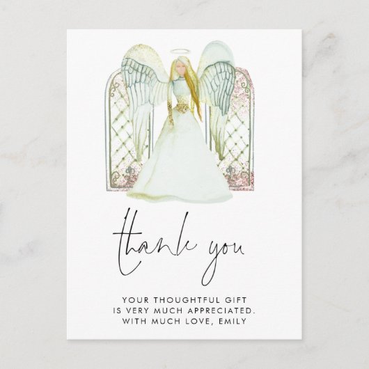 Whimsical Waterverf Angel White Script Bedankt Briefkaart (Voorkant)