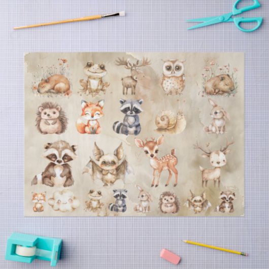 Whimsical Waterverf Animals Decoupage collectie Tissuepapier (Craft)