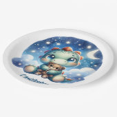 Whimsical waterverf baby dino knuffelen beer papieren bordje (Gekanteld)