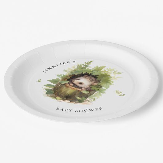 Whimsical Waterverf Baby Hedgehog Baby shower Papieren Bordje (Gekanteld)