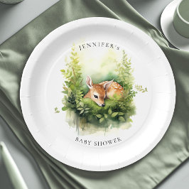 Whimsical Waterverf Baby Herten Baby shower Papieren Bordje