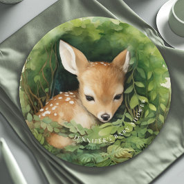 Whimsical Waterverf Baby Herten Baby shower Papieren Bordje