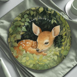 Whimsical Waterverf Baby Herten Baby shower Papieren Bordje<br><div class="desc">Vier de komende komst van uw kleintje met onze charmante en unieke papieren borden met waterverf kunstwerk van een verlegen, slaperig baby hert genesteld temidden van weelderig groen. Deze borden vangen de essentie van onschuld en het wonder van nieuw leven, waardoor ze de perfecte aanvulling op je baby shower zijn....</div>