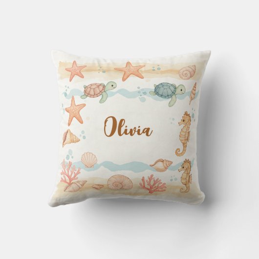 Whimsical Waterverf Baby Zee Creatures Kussen (Achterkant)
