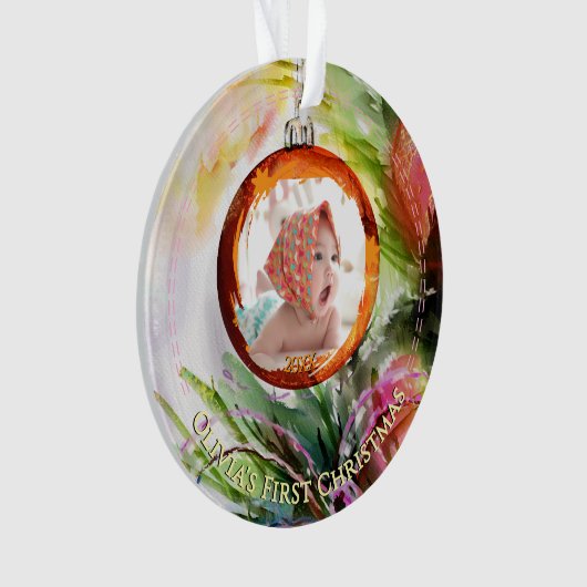Whimsical Waterverf Baby's eerste kerstfoto Ornament (voorkant)