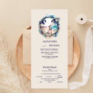 Whimsical Waterverf Beach Destination Wedding All In One Uitnodiging