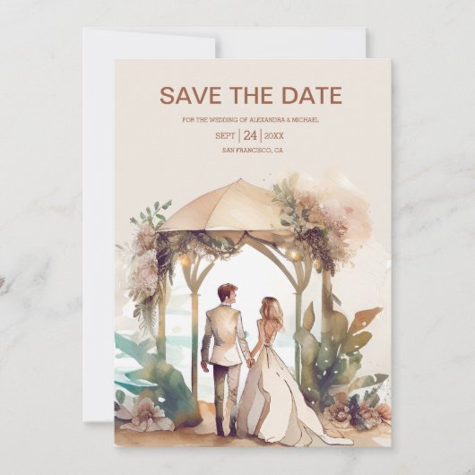 Whimsical Waterverf Beach Destination Wedding Save The Date (Voorkant)
