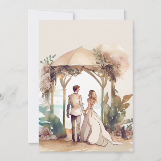 Whimsical Waterverf Beach Destination Wedding Save The Date (Achterkant)