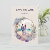 Whimsical Waterverf Beach Destination Wedding Save The Date (Staand voorkant)