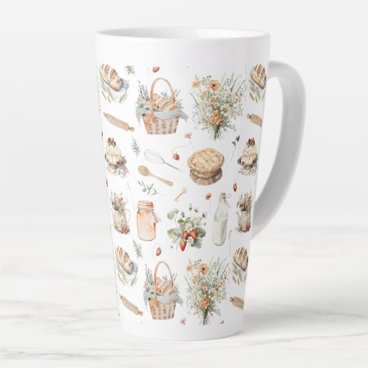 Whimsical Waterverf Bloemen Aardbei Land Latte Mok (Rechterhoek)