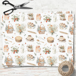 Whimsical Waterverf Bloemen Aardbei Land Tissuepapier