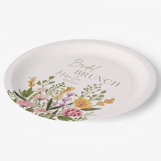 Whimsical Waterverf Bloemen Boeket Bruids Brunch Papieren Bordje (Gekanteld)