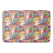 Whimsical Waterverf Bloemen en Katten Kleurrijk Badmat (Voorkant)
