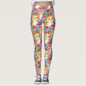 Whimsical Waterverf Bloemen en Katten Kleurrijk Leggings (Voorkant)