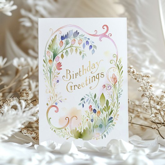 Whimsical Waterverf Bloemen Gouden Verjaardag Kaar Kaart