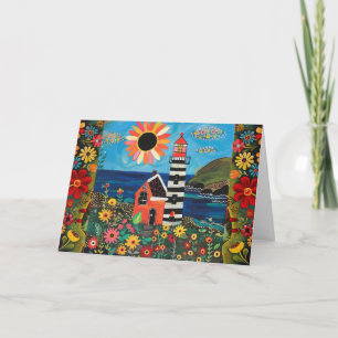 Whimsical Waterverf Bloemen Licht Huis Blank Kaart