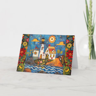 Whimsical Waterverf Bloemen Licht Huis Blank Kaart
